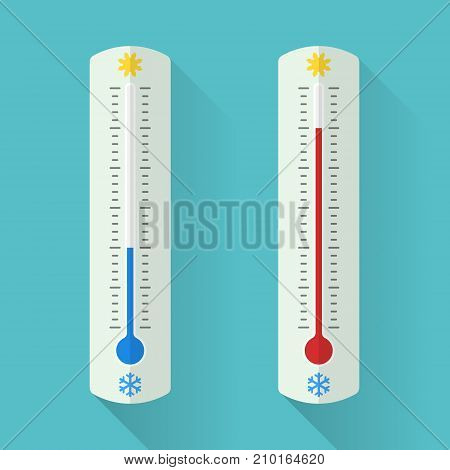 Classic thermometer, heat and cold. Flat style. Vector illustration