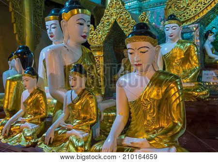 YANGON MYANMAR - SEP 12 : Shwedagon Pagoda in Yangon Myanmar on September 12 2017 Shwedagon Pagoda is the most sacred Buddhist pagoda in Myanmar