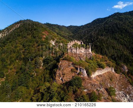 The fortress of Petre in Georgia near Borjomi. Aerial photography.