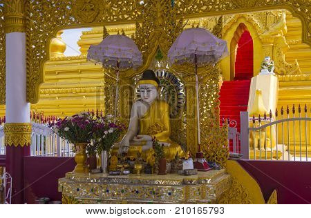 MANDALAY MYANMAR - SEP 02 : Interior of Sandamuni Pagoda in Mandalay Myanmar on September 02 2017 Sandamuni Pagoda is a Buddhist stupa located southwest of Mandalay Hill