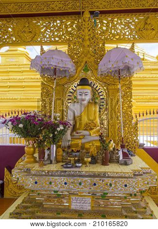 MANDALAY MYANMAR - SEP 02 : Interior of Sandamuni Pagoda in Mandalay Myanmar on September 02 2017 Sandamuni Pagoda is a Buddhist stupa located southwest of Mandalay Hill