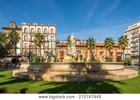 SEVILLA,SPAIN - OCTOBER 1,2017 - In the streets of Sevilla. Sevilla is situated on the plain of the river Guadalquivir.
