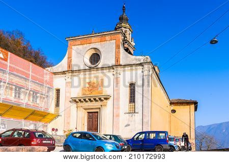 CARONA SWITZERLAND - DEC 6 2015: Church in Carona a former municipality in the district of Lugano in the canton of Ticino in Switzerland