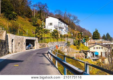 CARONA SWITZERLAND - DEC 6 2015: House in Carona a former municipality in the district of Lugano in the canton of Ticino in Switzerland