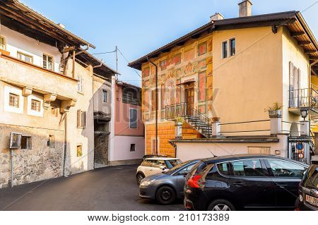 CARONA SWITZERLAND - DEC 6 2015: House in Carona a former municipality in the district of Lugano in the canton of Ticino in Switzerland