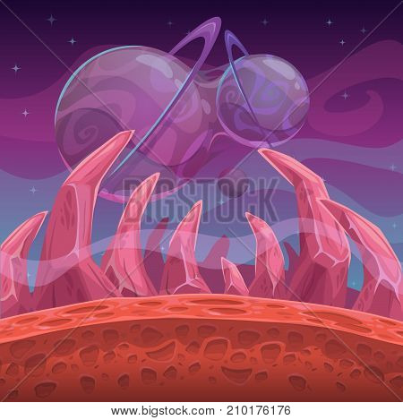Fantasy alien world landscape. Vector another planet illustration.