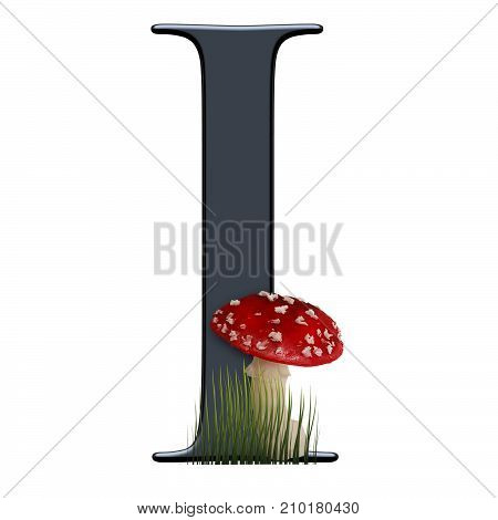 3D render of alphabet capital letter I embellished with red toad