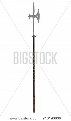 Pole axe weapon isolated in white background - 3D render