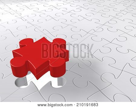 Puzzle Last Piece Coming Down, Jigsaw Concept, White Background