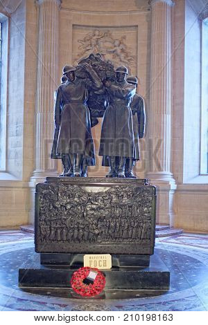 Paris; France- May 02; 2017: Tomb of Marshal Ferdinand Foch in the Cathedral of St. Louis of the Invalides