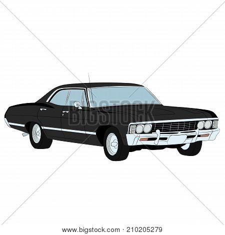 Retro gangster car. Police retro car. Classic automobile. Retro auto. Vintage.
