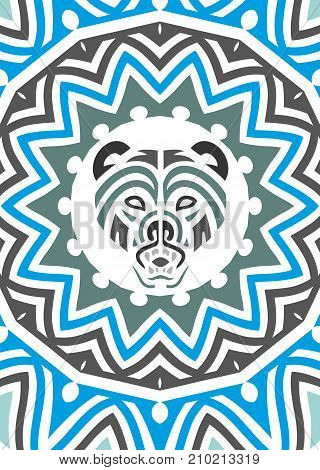 traditional tribal bear head tattoo with geometrical pattern vector illustration
