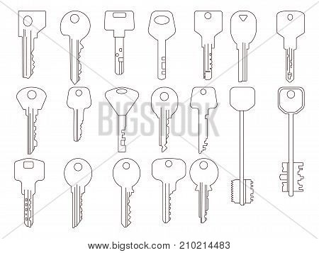 Key line vector icons. Vector symbols of keys