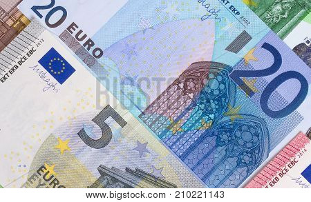 Euro Money Of Different Denominations Abstract Background.
