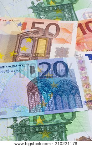Euro Money Of Different Denominations Abstract Background.