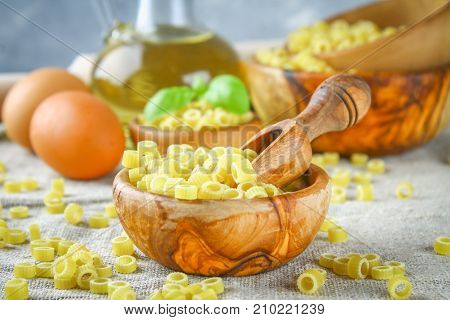 Ditalini Macaroni. Pasta Rings. Tubettini And Thimbles. Anellini.