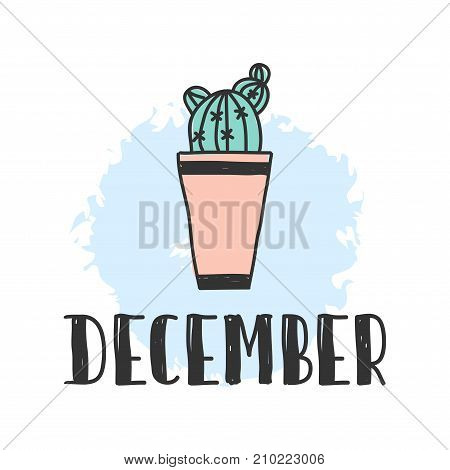 Calendar 2018 year december month. Stock vector. Fun and cute calendar with hand drawn succulents and cactus plants. cute colors.