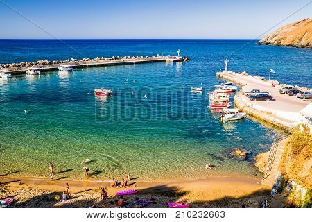 Port at resort Panormos in Crete island Greece