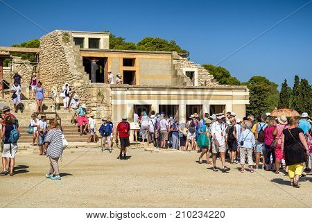 KNOSSOS GREECE - SEPTEMBER 18: Largest Bronze Age archaeological site on Crete island - Knossos palace on September 2017 in Knossos