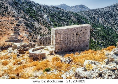 Windmills of the Lasithi plateaus at Crete island - Greece