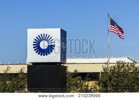 Indianapolis - Circa October 2017: United Technologies Factory with American flag. UTC Provides a Broad Range of High-Technology Products IV