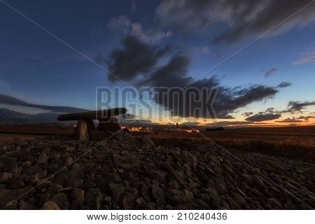 Sunrise at el dolmen la Hechicera in Alava