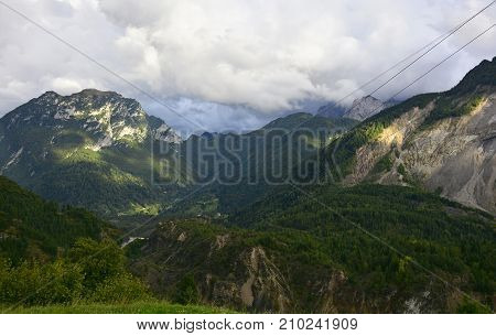 The moody early autumn landscape near the small hill village of Casso in Friuli Venezia Giulia north east Italy.