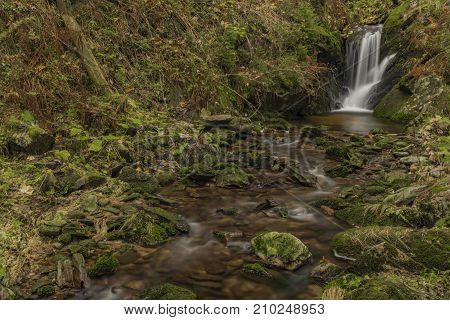 Javori Waterfall On Javori Creek In Krkonose Mountains National Park