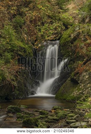 Javori Waterfall On Javori Creek In Krkonose Mountains National Park