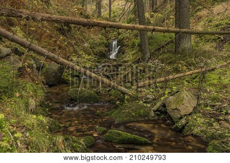 Javori Waterfall On Javori Creek In Krkonose Mountains National Park