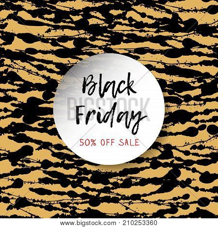 Black Friday. Blocks on the golden square - this is a seamless background. You can write your own text in the central circle. Vector illustration.