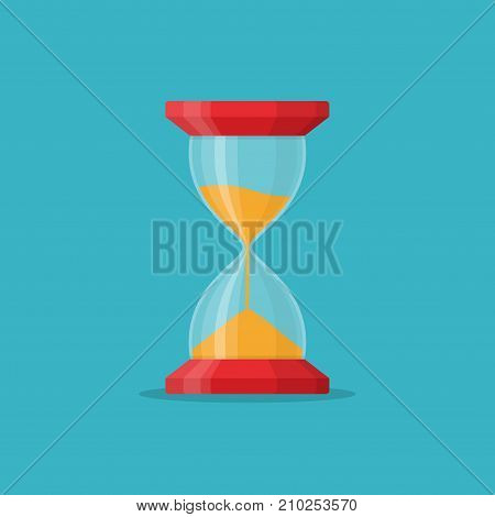 Transparent sandglass icon on blue background. Time hourglass in flat style. Sandclock vector illustartion.