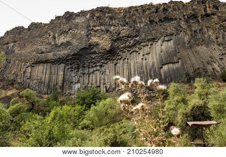 Rock formation basalt columns Symphony of the Stones near Garni in Armenia