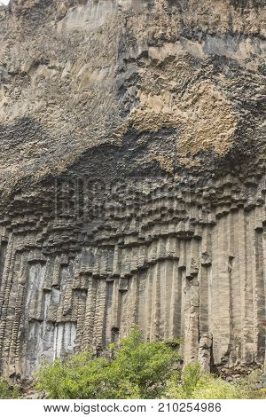 Rock formation basalt columns Symphony of the Stones near Garni in Armenia