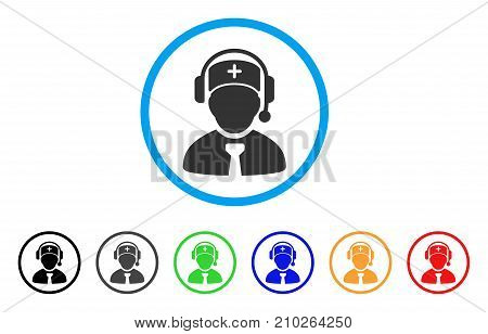 Medical Call Center rounded icon. Style is a flat gray symbol inside light blue circle with bonus color versions. Medical Call Center vector designed for web and software interfaces.