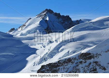 View from Jungfraujoch Switzerland. Mount Gletscherhorn. Glacier.