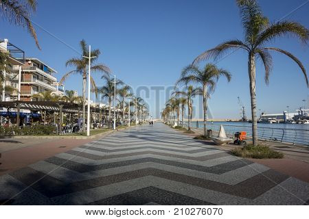 GANDIA, VALENCIA, SPAIN, 25TH JANUARY 2017 - View of the promenade and port in Gandia Valencia Spain