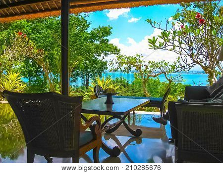 Jimbaran, Bali, Indonesia - April 14, 2014: View of the lobbi at Four Seasons Resort Bali at Jimbaran Bay