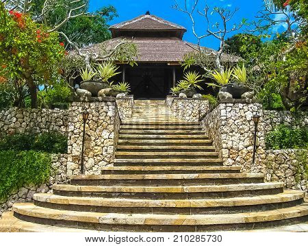 Jimbaran, Bali, Indonesia - April 14, 2014: View of the The main entrance at Four Seasons Resort Bali at Jimbaran Bay