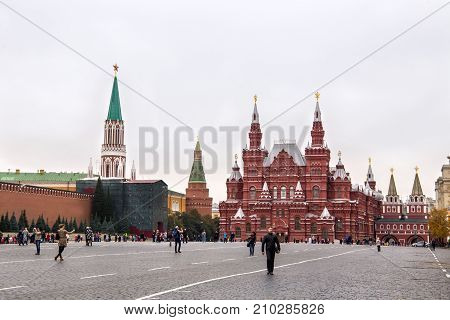 MOSCOW, RUSSIA - OCTOBER 06, 2016: The State Historical Museum of Russia on the Red Square in Moscow. The Museum was built based on Vladimir Sherwood neo-Russian design between 1875 and 1881.
