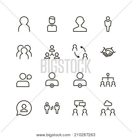 User icon set. Collection of high quality outline people pictograms in modern flat style. Black profile symbol for web design and mobile app on white background. Man line logo.
