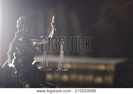 Justice concept.  Lady justice. Books. Court library.