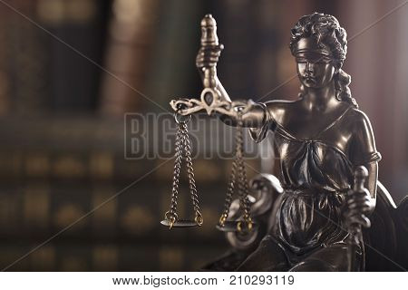 Justice concept.  Lady justice. Books. Court library.