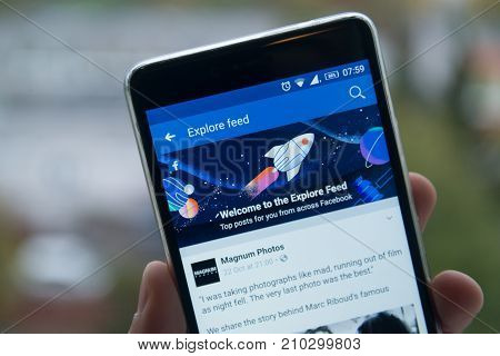 San Francisco, october 10, 2017: New second facebook timeline explore feed on mobile phone