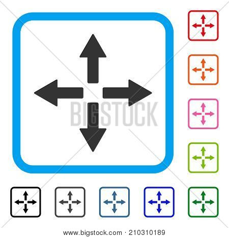 Expand Arrows icon. Flat grey pictogram symbol inside a light blue rounded squared frame. Black, gray, green, blue, red, orange color additional versions of Expand Arrows vector.