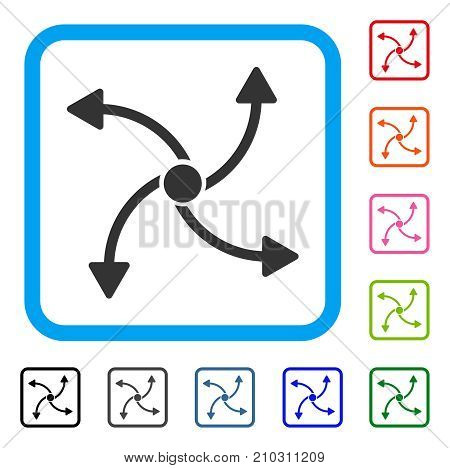 Swirl Direction icon. Flat grey pictogram symbol in a light blue rounded frame. Black, gray, green, blue, red, orange color versions of Swirl Direction vector. Designed for web and app user interface.