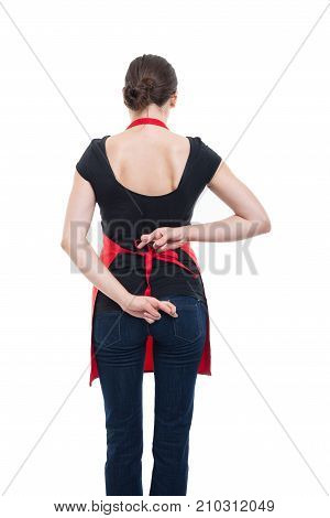 Supermarket Seller Holding Fingers Crossed