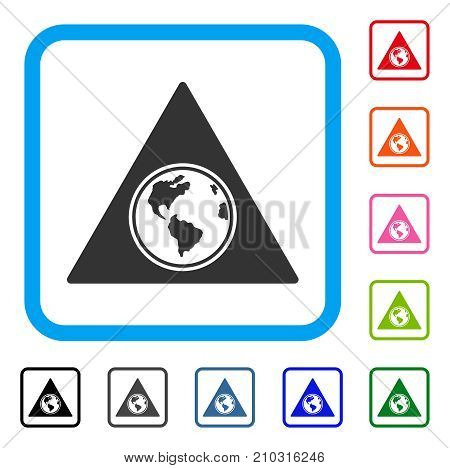 Terra Triangle icon. Flat gray pictogram symbol in a light blue rounded squared frame. Black, gray, green, blue, red, orange color variants of Terra Triangle vector.