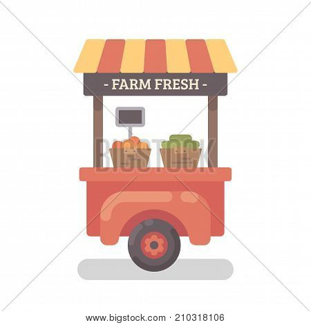 Farm Stand Flat Illustration. Farmers Market Stand With Fresh Fruits And Vegetables
