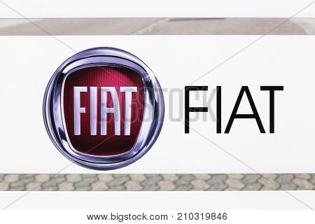 Skanderborg, Denmark - October 21, 2017: Fiat logo on a panel. Fiat is the largest automobile manufacturer in Italy which is part of Fiat Chrysler Automobiles